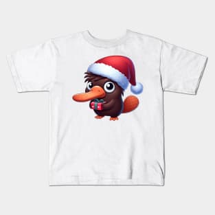 Cute Santa Platypus Illustration Kids T-Shirt